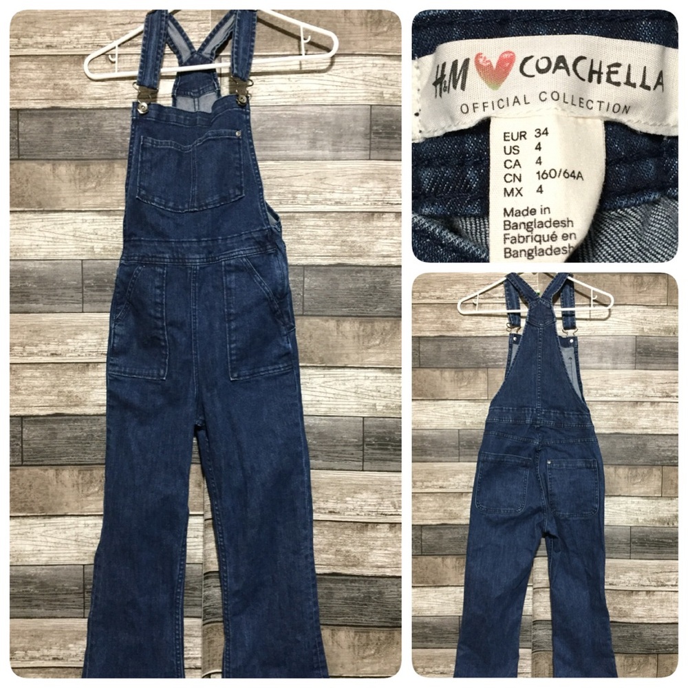 H&M Coachella Denim Bib Overalls Women’s 4 Blue (Inseam 32.5) Bootcut Flare